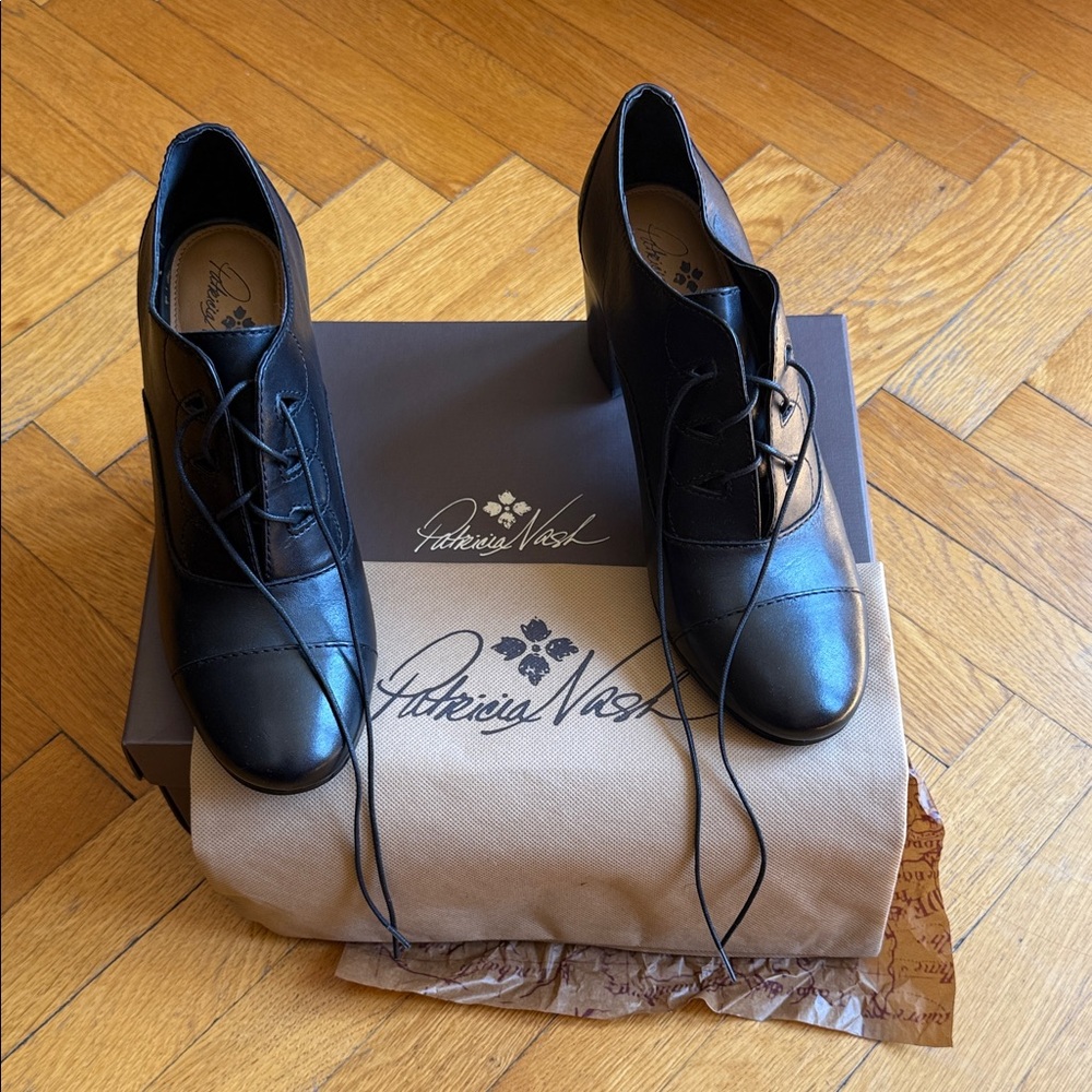 PATRICIA NASH MARY POPPINS BLACK MILENA LACE-UP LEATHER SHOES SIZE 10M